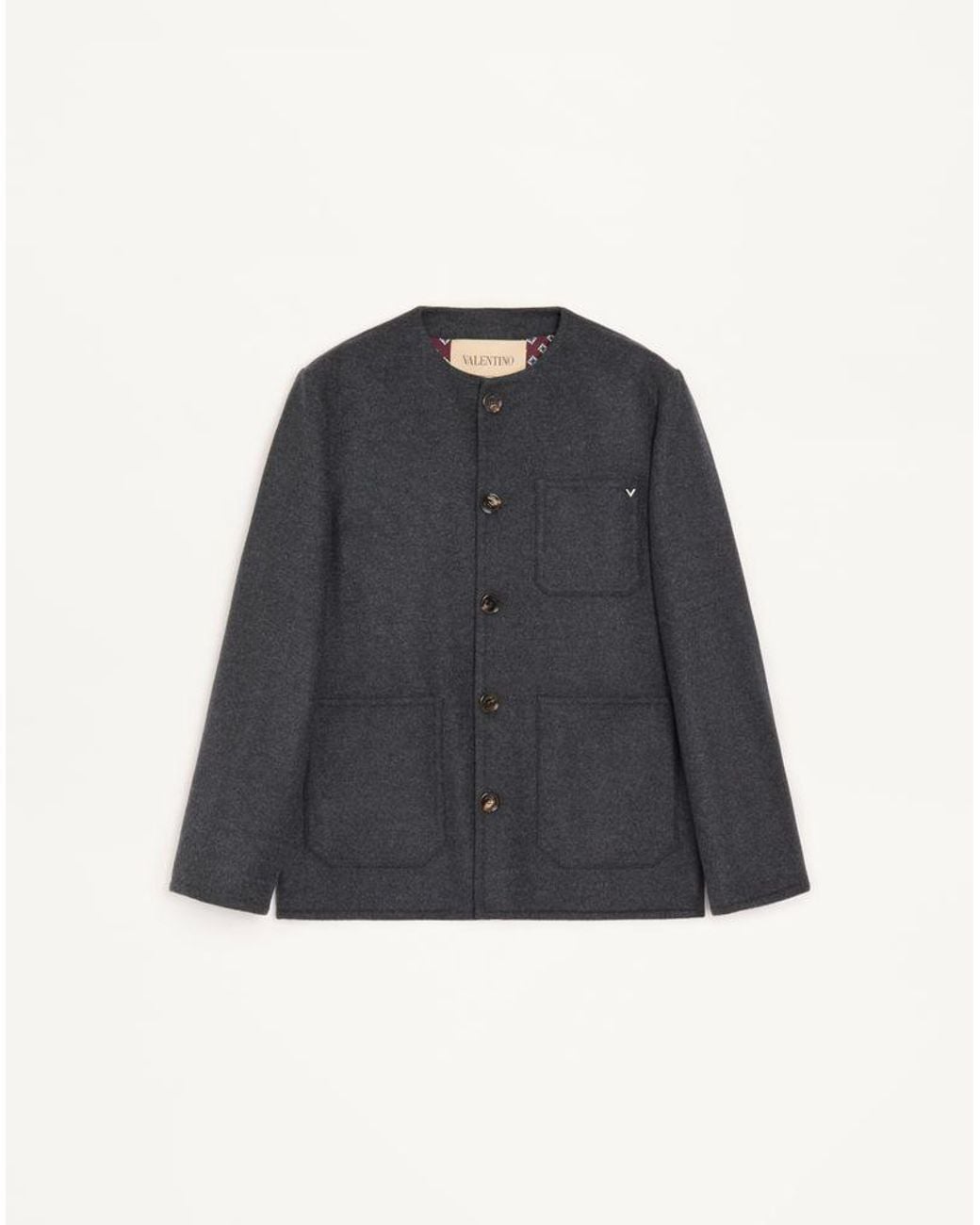 Valentino Blue Double Wool Caban With Metallic V Detail for men