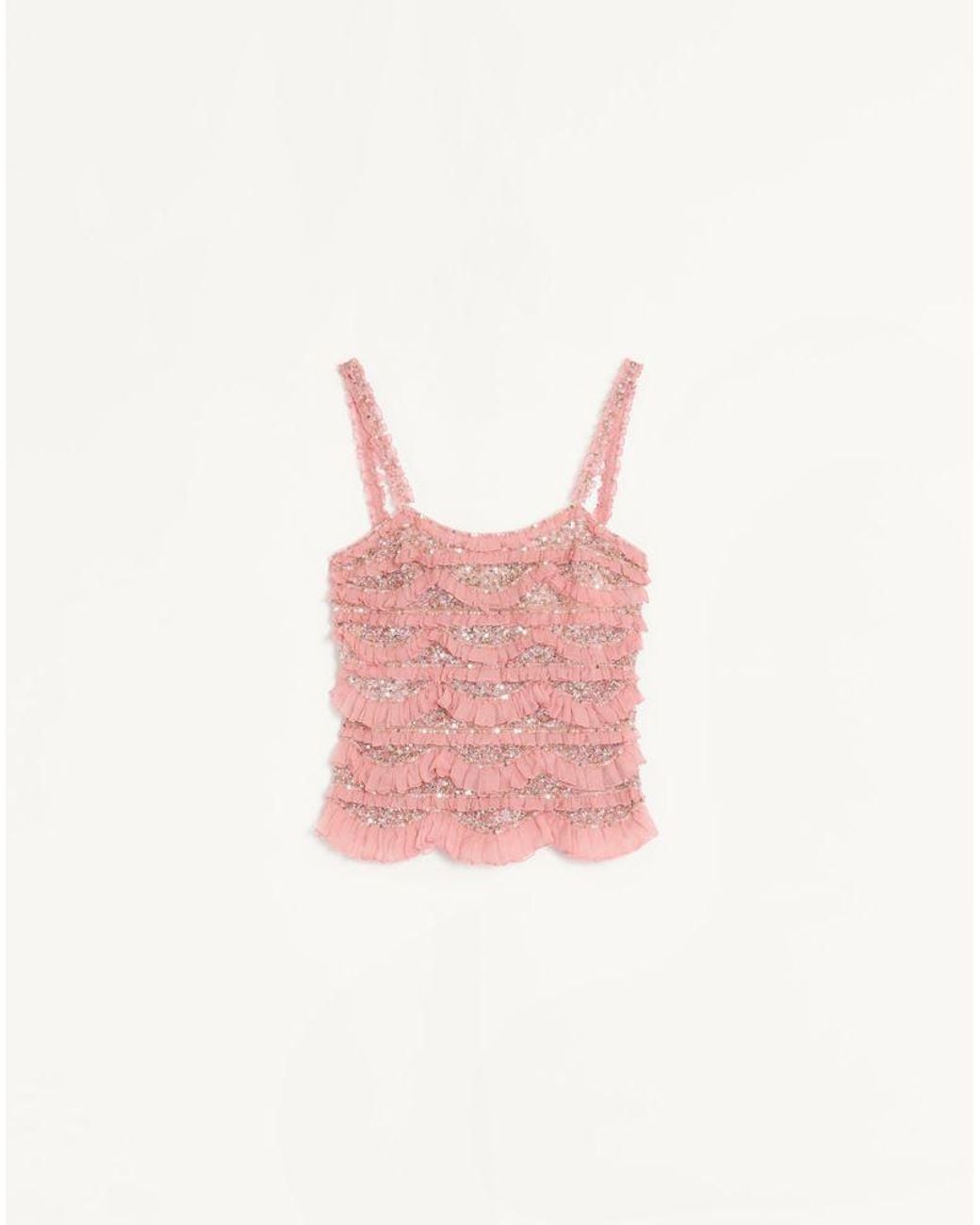 Valentino Pink Tulle Illusione Embroidered Top