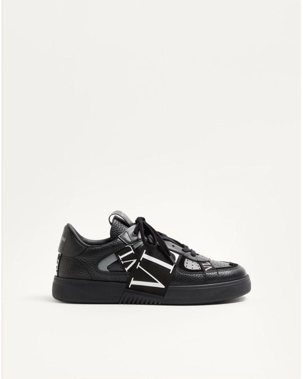 Valentino Garavani Black Low-Top Calfskin Vl7N Sneaker With Bands 38 for men
