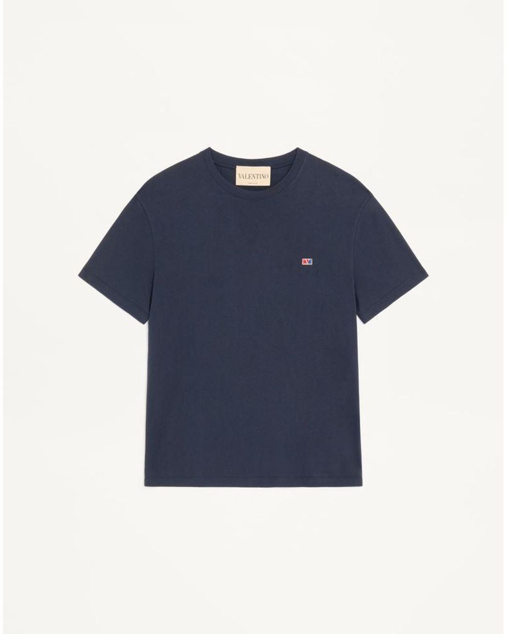 Valentino Blue Cotton Jersey T-Shirt With Vlogo Signature Patch for men