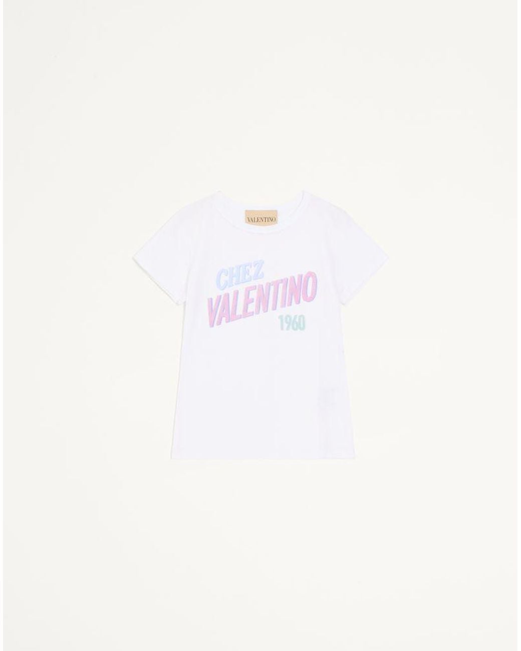 Valentino White Cotton Jersey T-Shirt With Chez 1960 Print