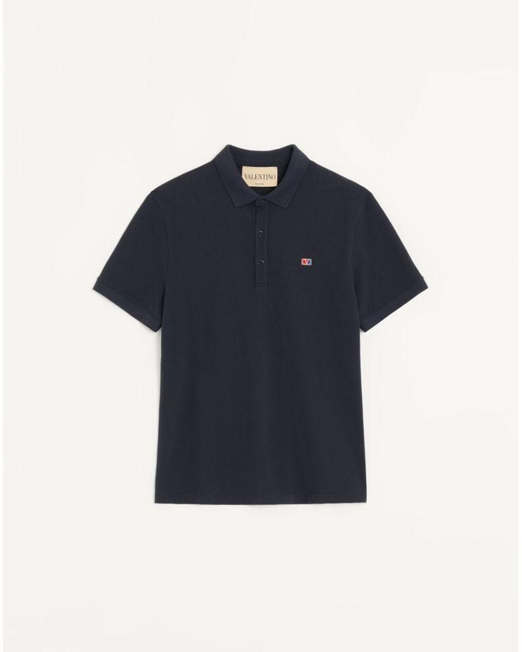 Valentino Blue Cotton Piqué Polo Shirt With Vlogo Signature Patch for men