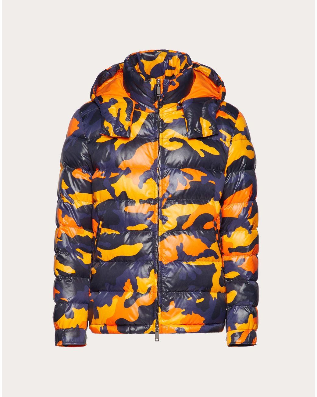 Valentino Camouflage Hooded Puffer Coat in Orange for | Lyst UK