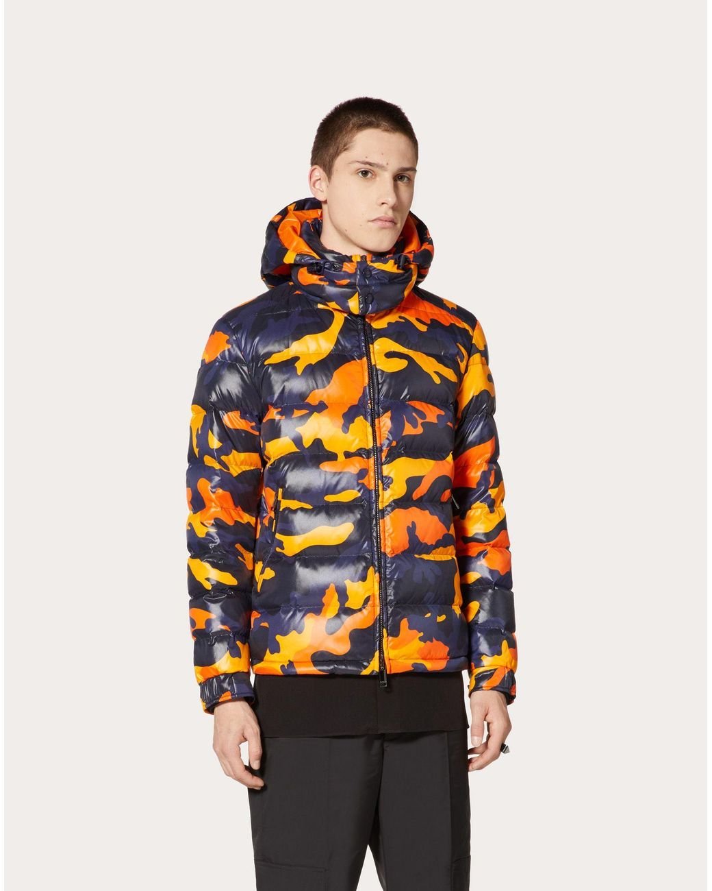 Valentino Camouflage Hooded Puffer Coat in Orange for | Lyst UK