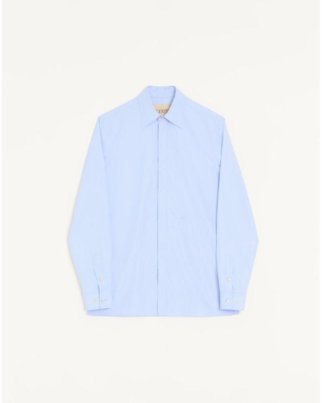 Valentino Blue Fil A Fil Cotton Shirt With Vlogo Embroidery for men