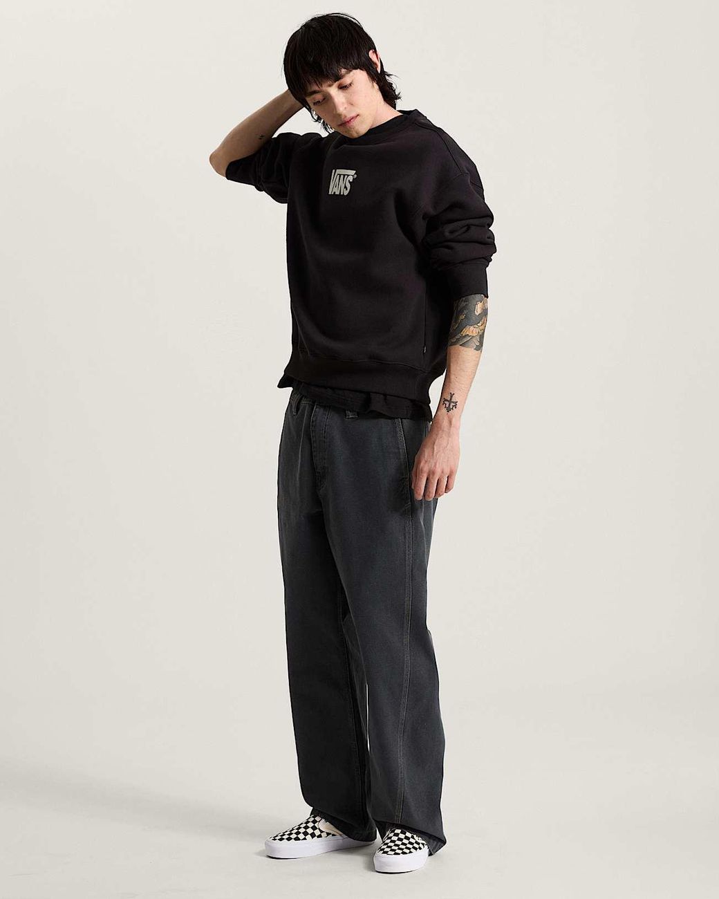 Vans Black Stretch Logo Crew Sweatshirt for men