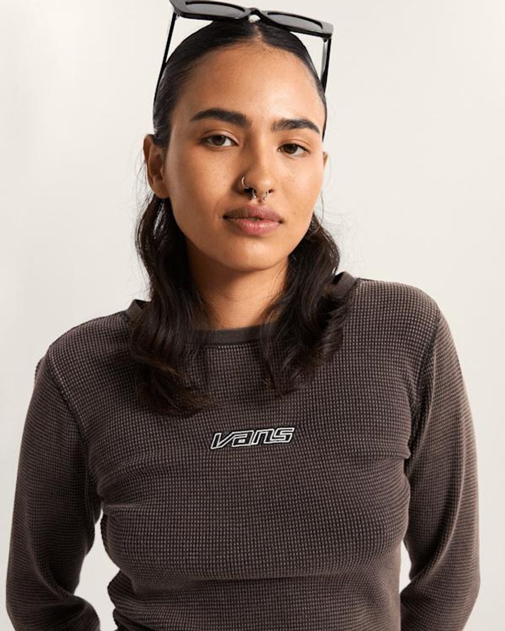 Vans Teri Waffle Tee Met Lange Mouwen, Vrouw, Grootte in het Brown