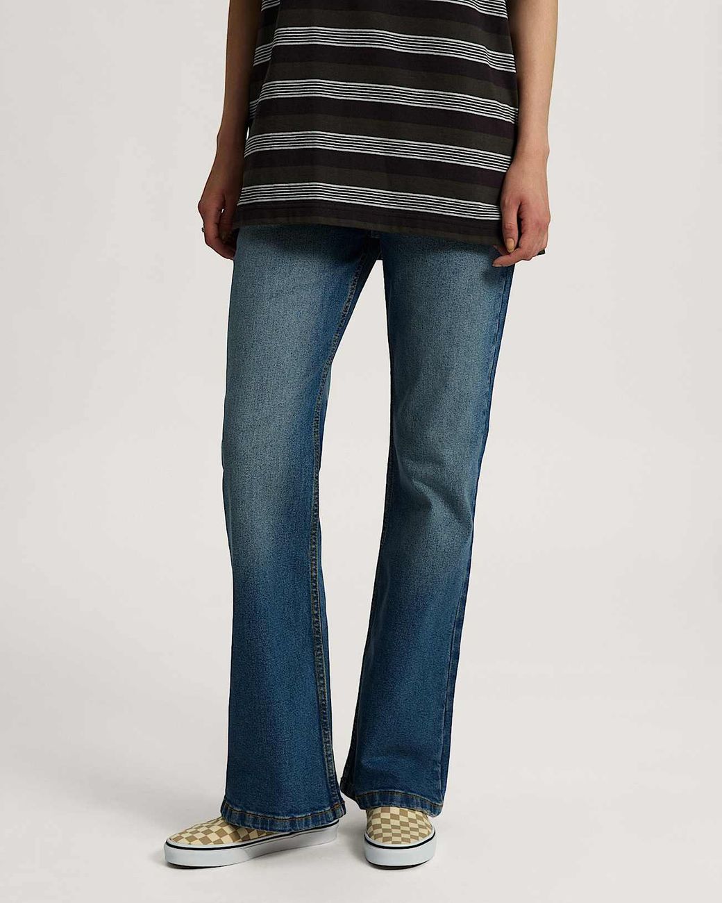 Vans Blue Check-5 Low Rise Boot Cut Denim Trousers