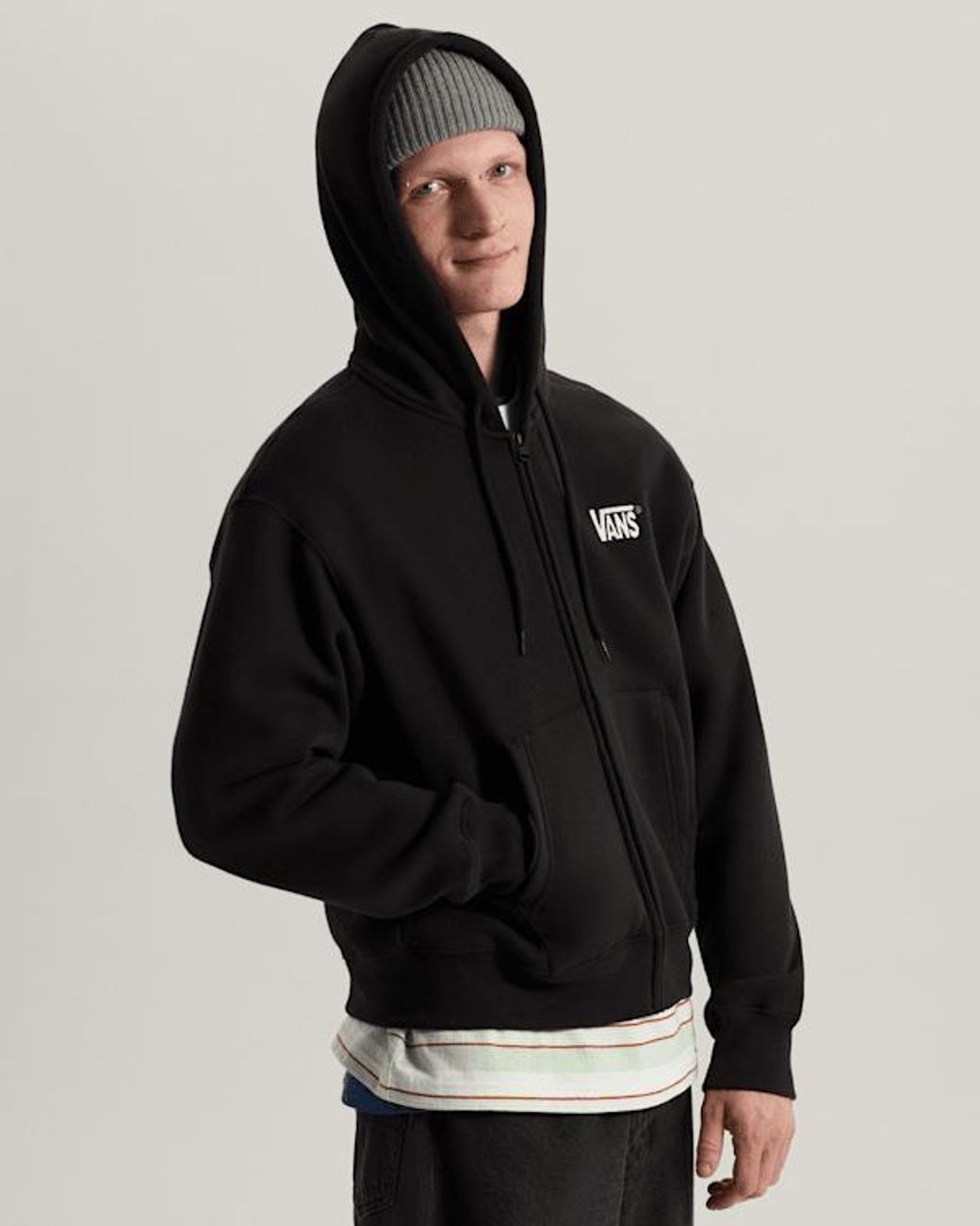 Vans Blue Stretch Logo Zip Pullover Hoodie for men
