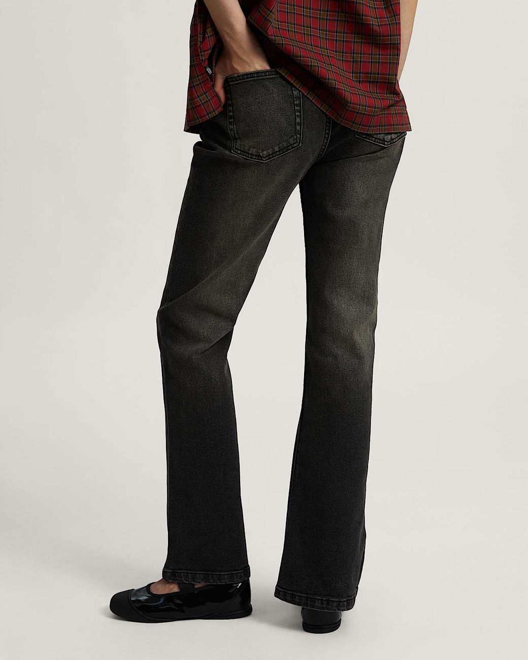 Vans Black Check-5 Low Rise Boot Cut Denim Trousers