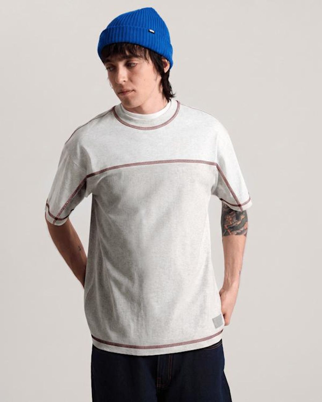 Vans Gray Contrast Stitch Loose Fit Ss Tee Ash Heather for men