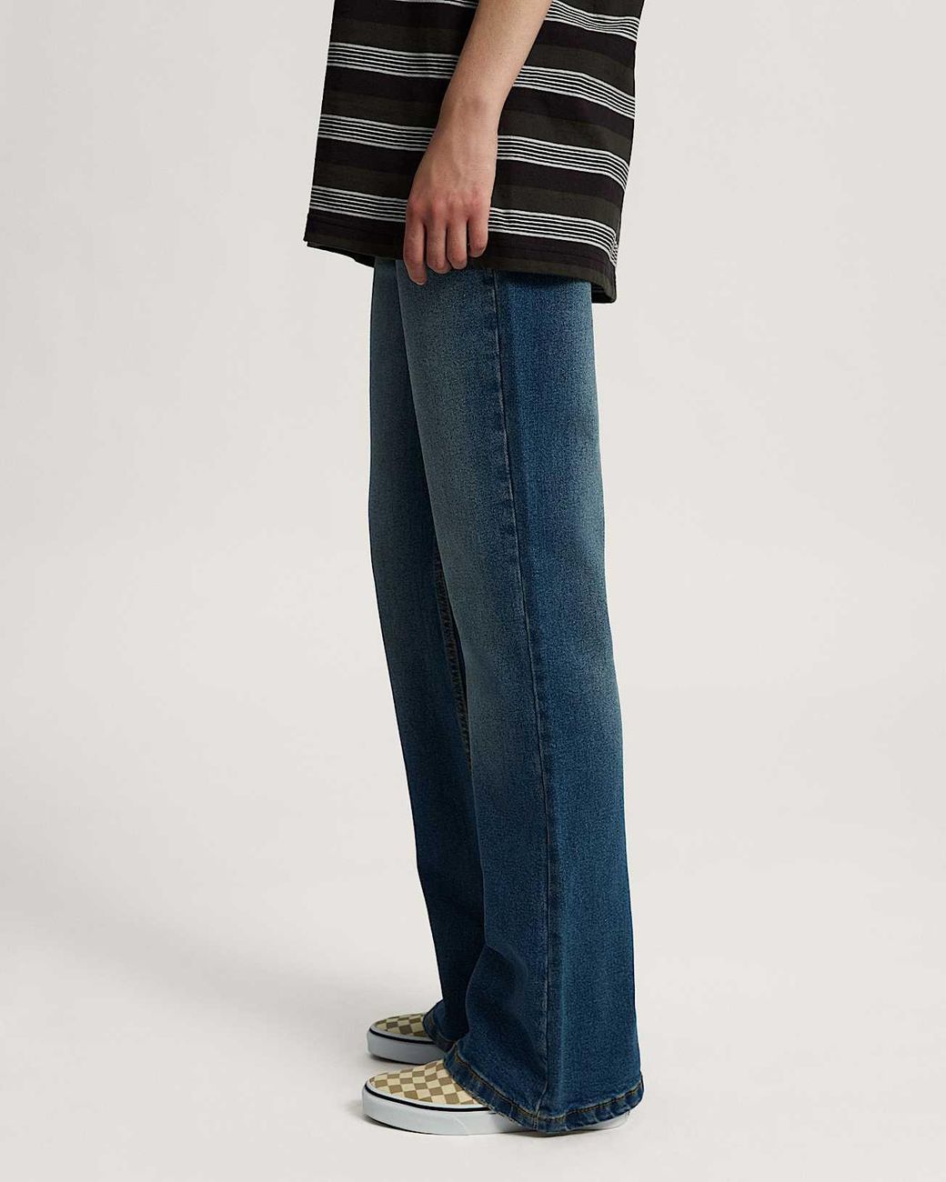 Vans Blue Check-5 Low Rise Boot Cut Denim Trousers