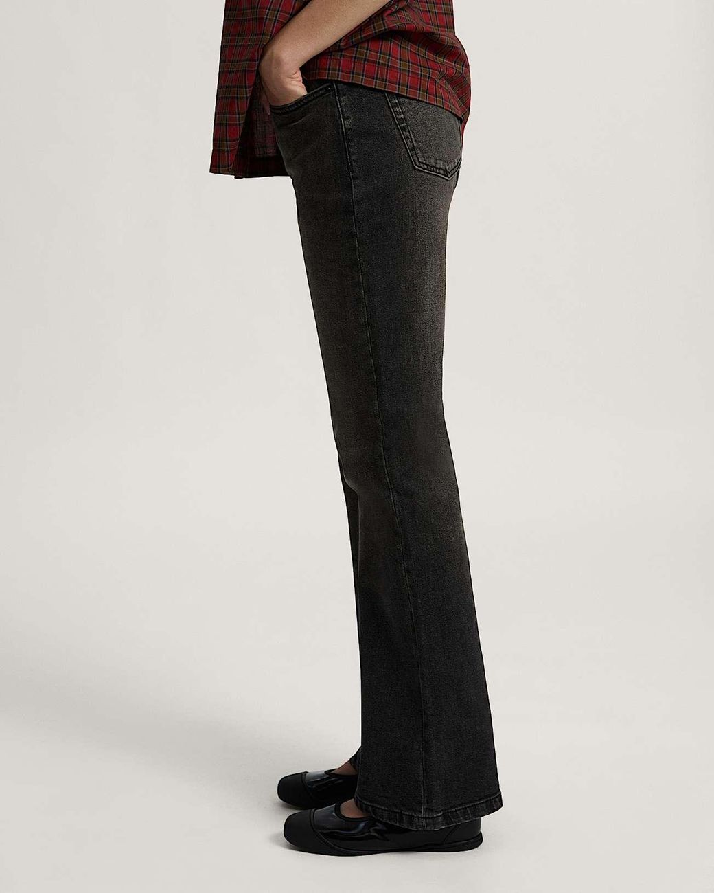 Vans Black Check-5 Low Rise Boot Cut Denim Trousers