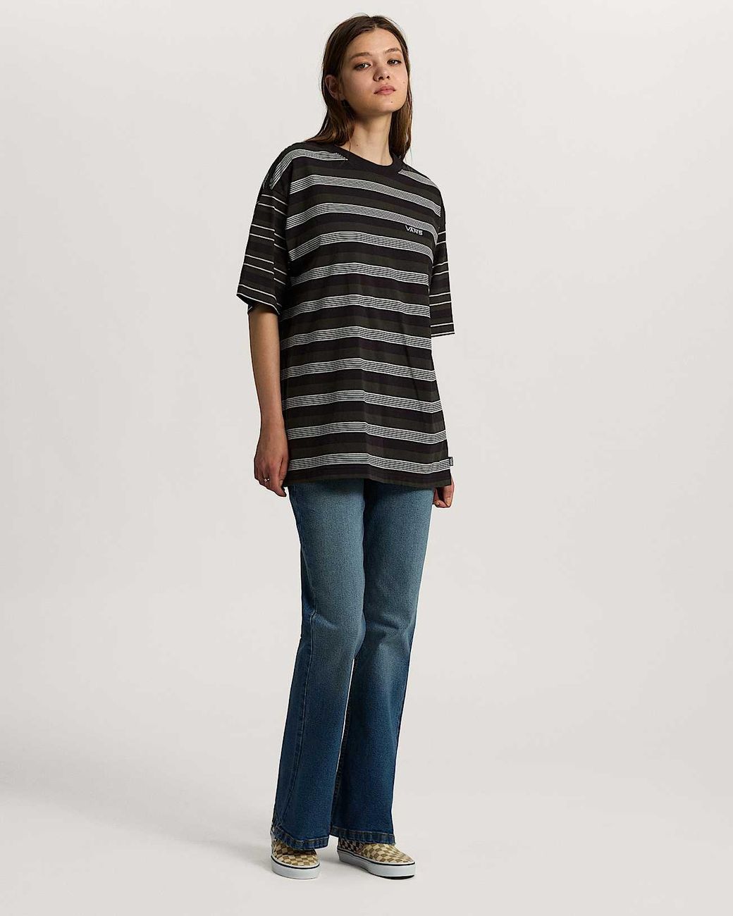 Vans Blue Check-5 Low Rise Boot Cut Denim Trousers