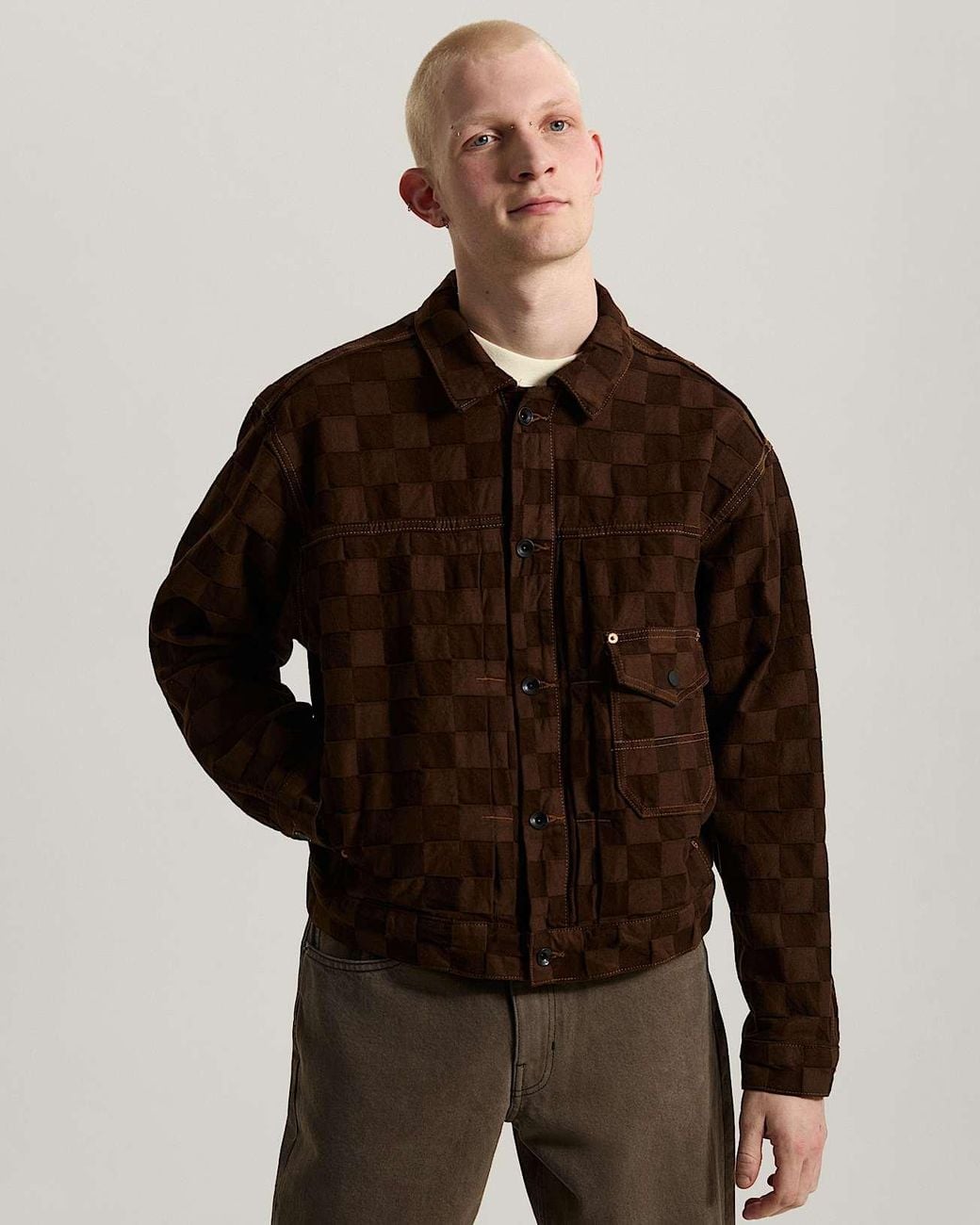 Vans Check-5 Checkerboard Denim Trucker Jacke Demitasse, Herren, Größe in Brown für Herren