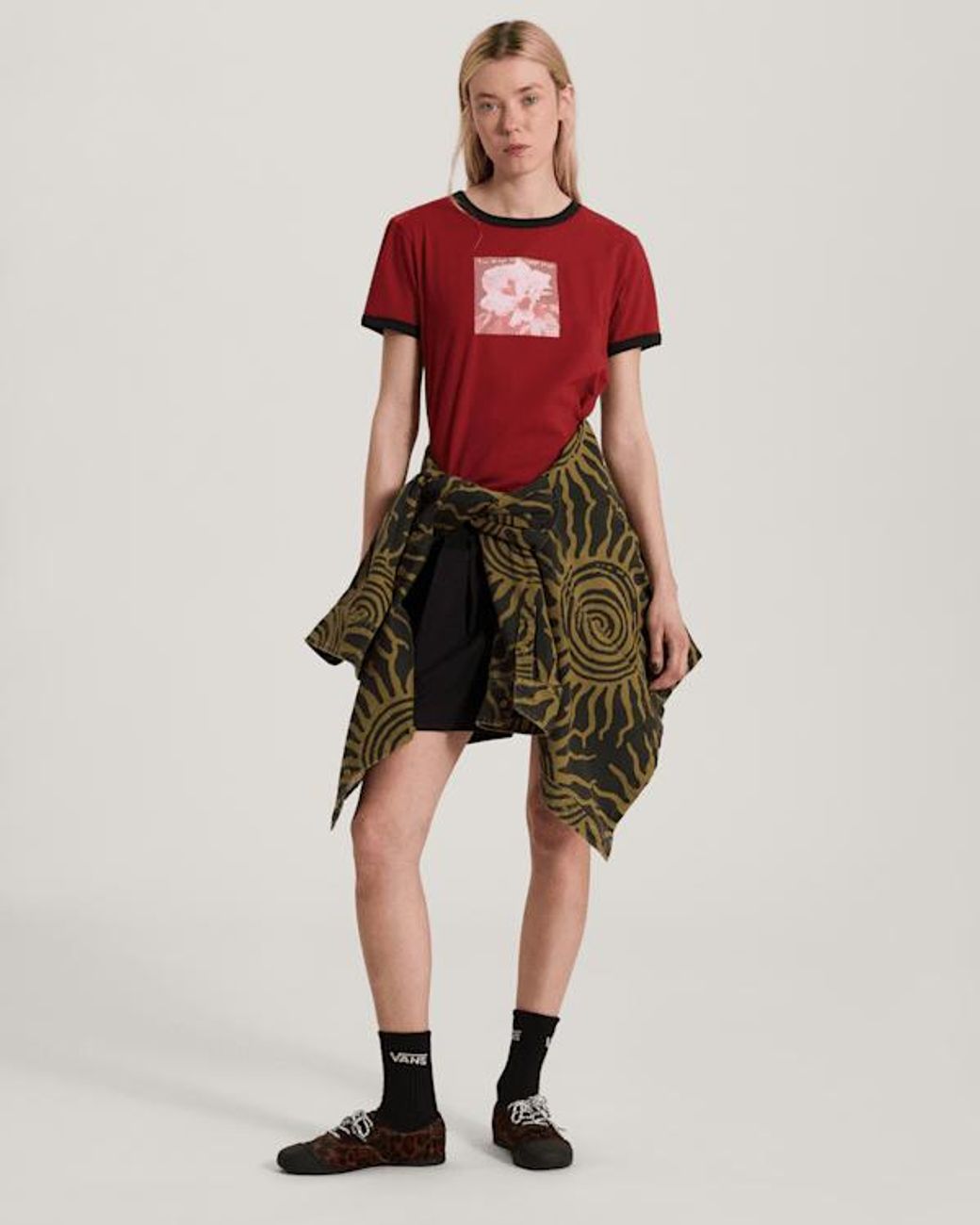 Vans Red Places I Wish To Go Ringer Ss Tee Poppy Ember