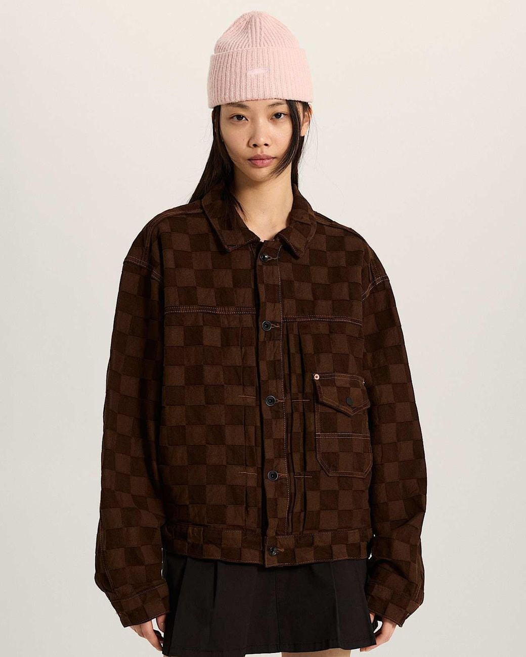 Vans Check-5 Checkerboard Denim Trucker Jacke Demitasse, Herren, Größe in Brown für Herren