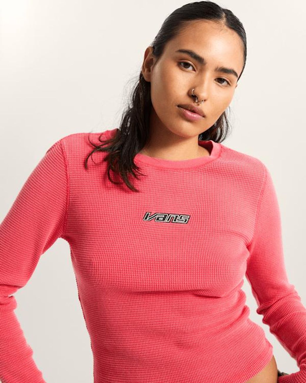 Vans Teri Waffle Tee Met Lange Mouwen, Vrouw, Grootte in het Red