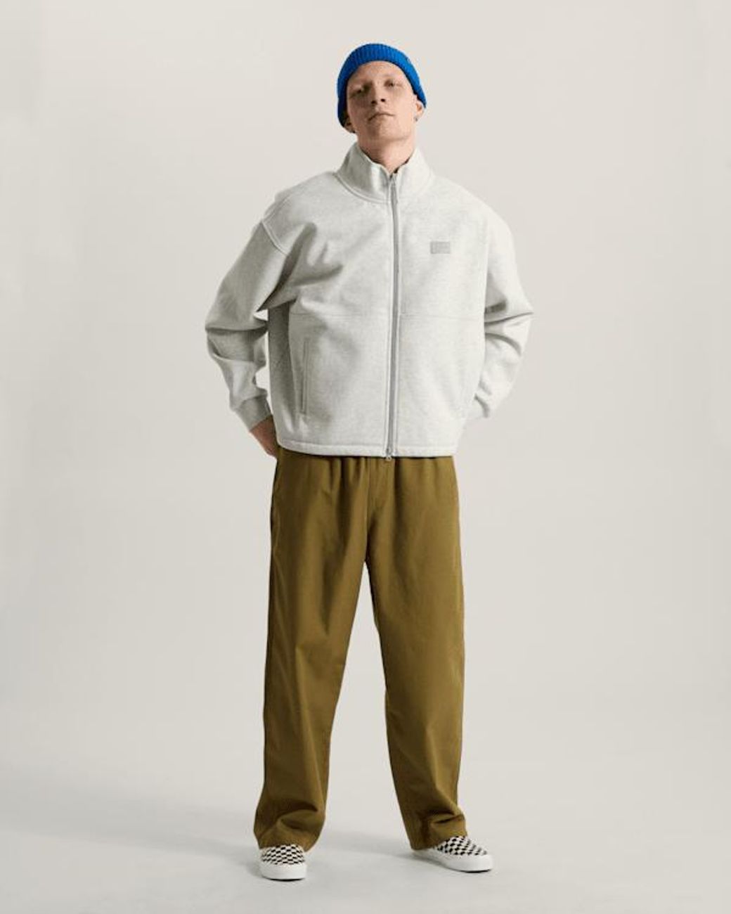 Vans White Full Zip Mock Neck Fleece Ash Heather for men