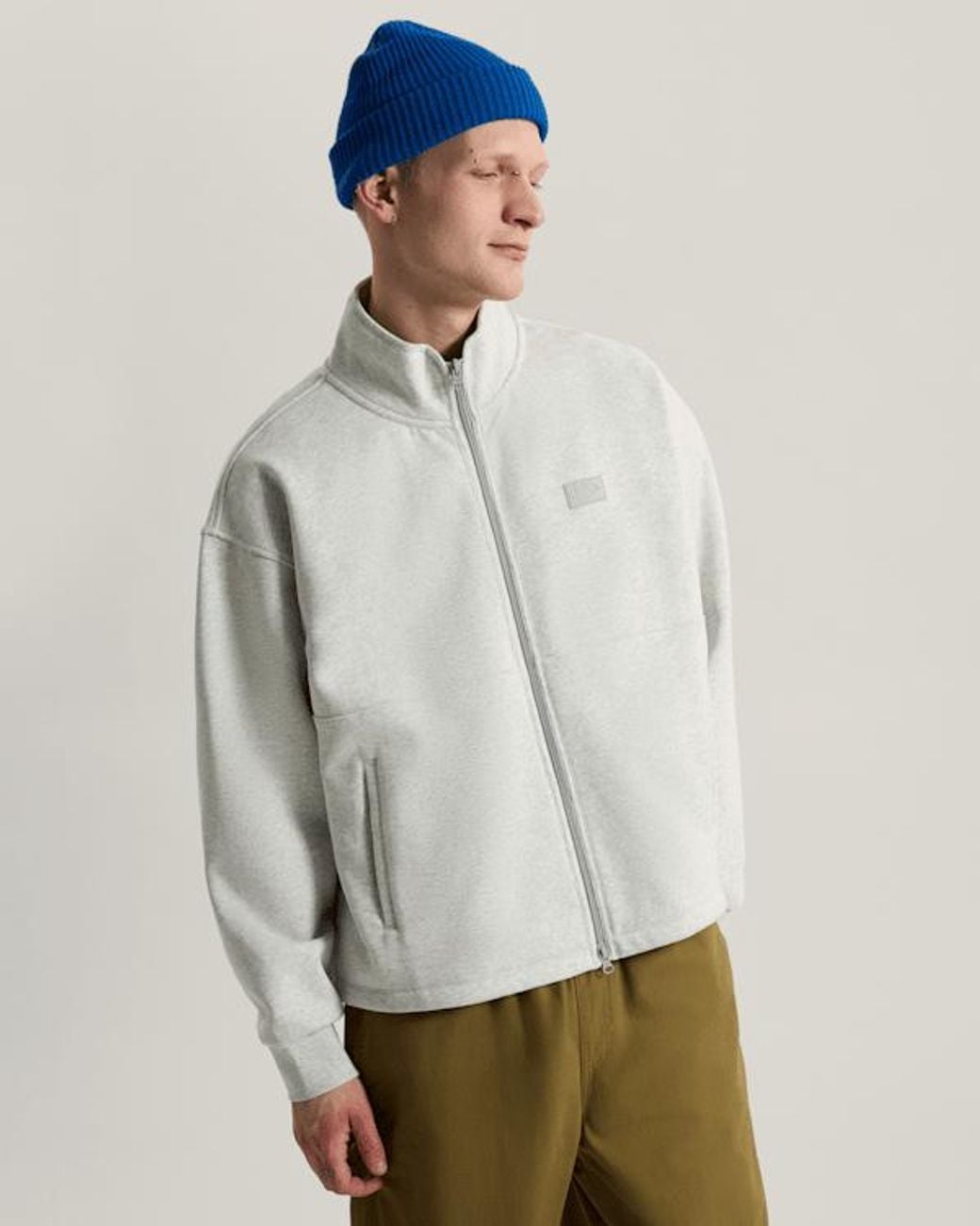 Vans White Full Zip Mock Neck Fleece Ash Heather for men