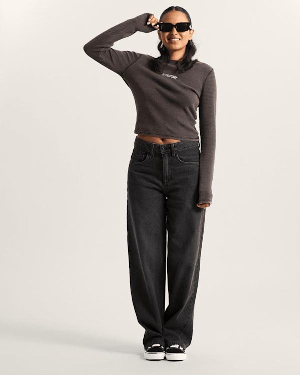 Vans Teri Waffle Tee Met Lange Mouwen, Vrouw, Grootte in het Brown