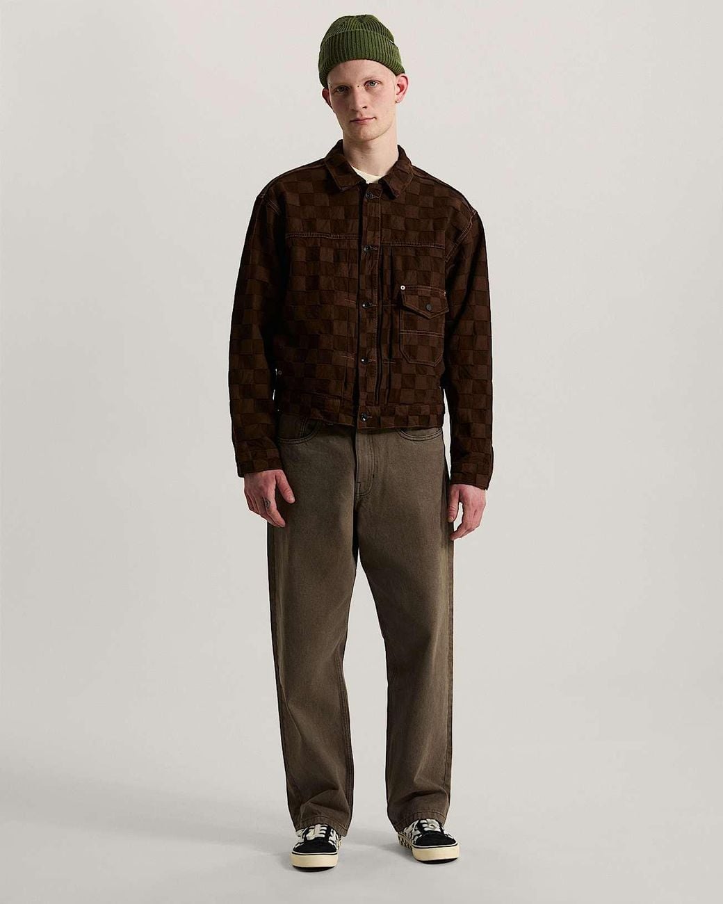 Vans Check-5 Checkerboard Denim Trucker Jacke Demitasse, Herren, Größe in Brown für Herren
