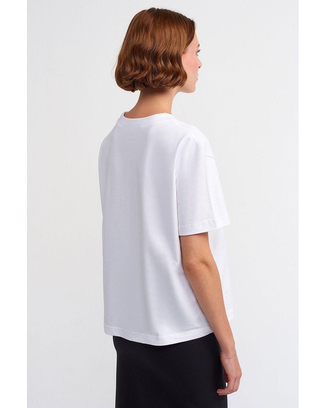 Dilvin White Cotton Crew Neck T-Shirt