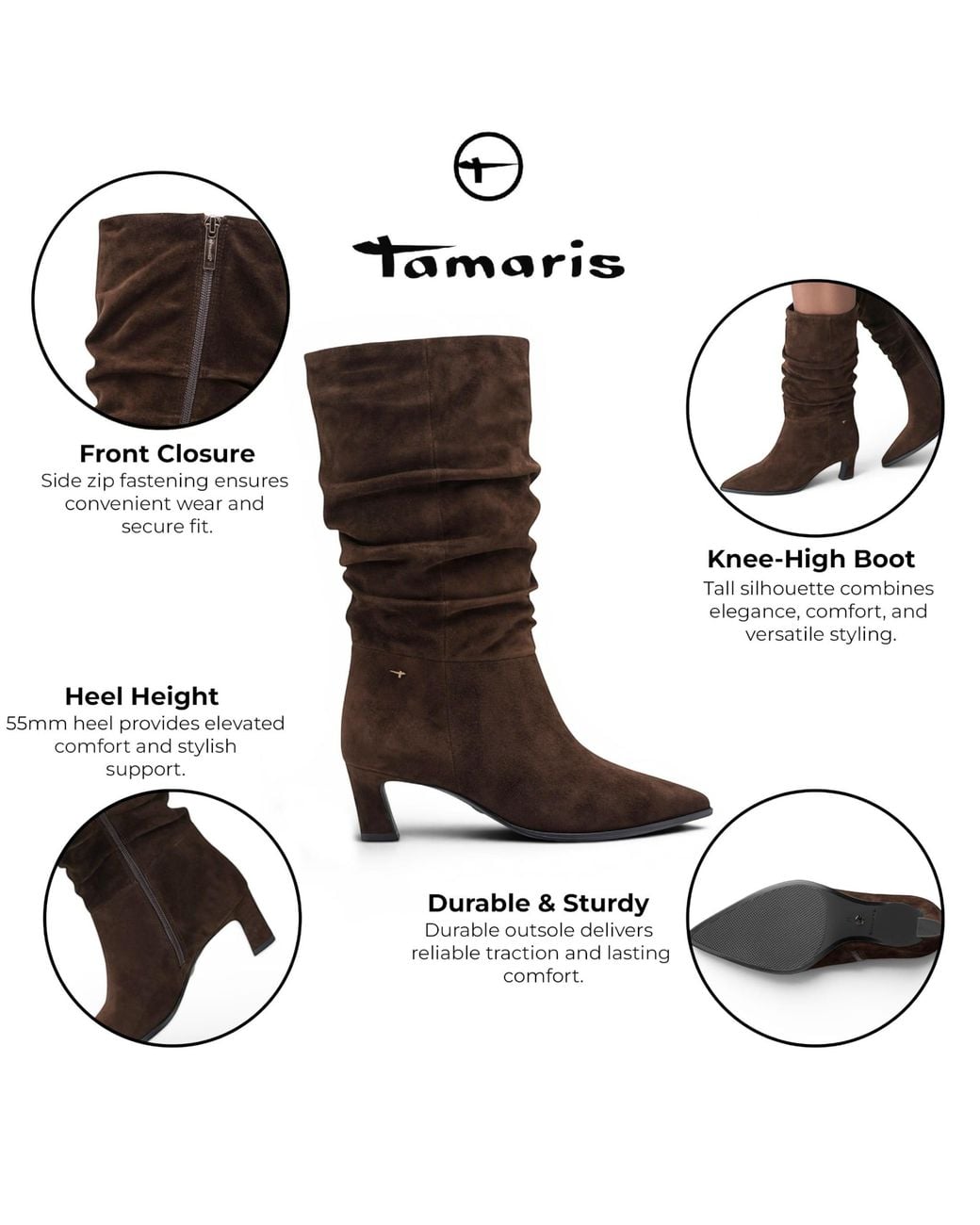 Tamaris Brown Mocca Suede Mid-Calf Heeled Long Boots