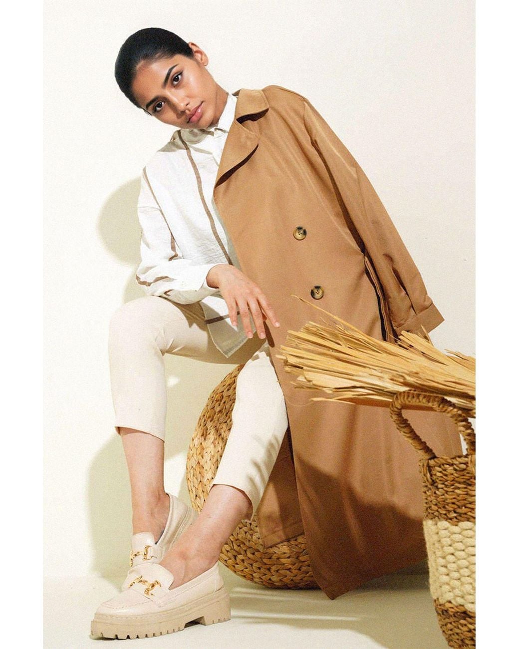 Bigdart Natural Double Breasted Long Trench Coat