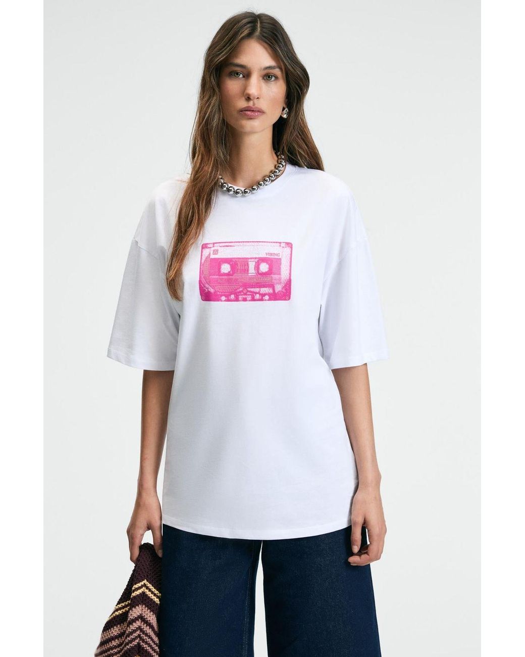 Grimelange White Printed Crew Neck T-Shirt