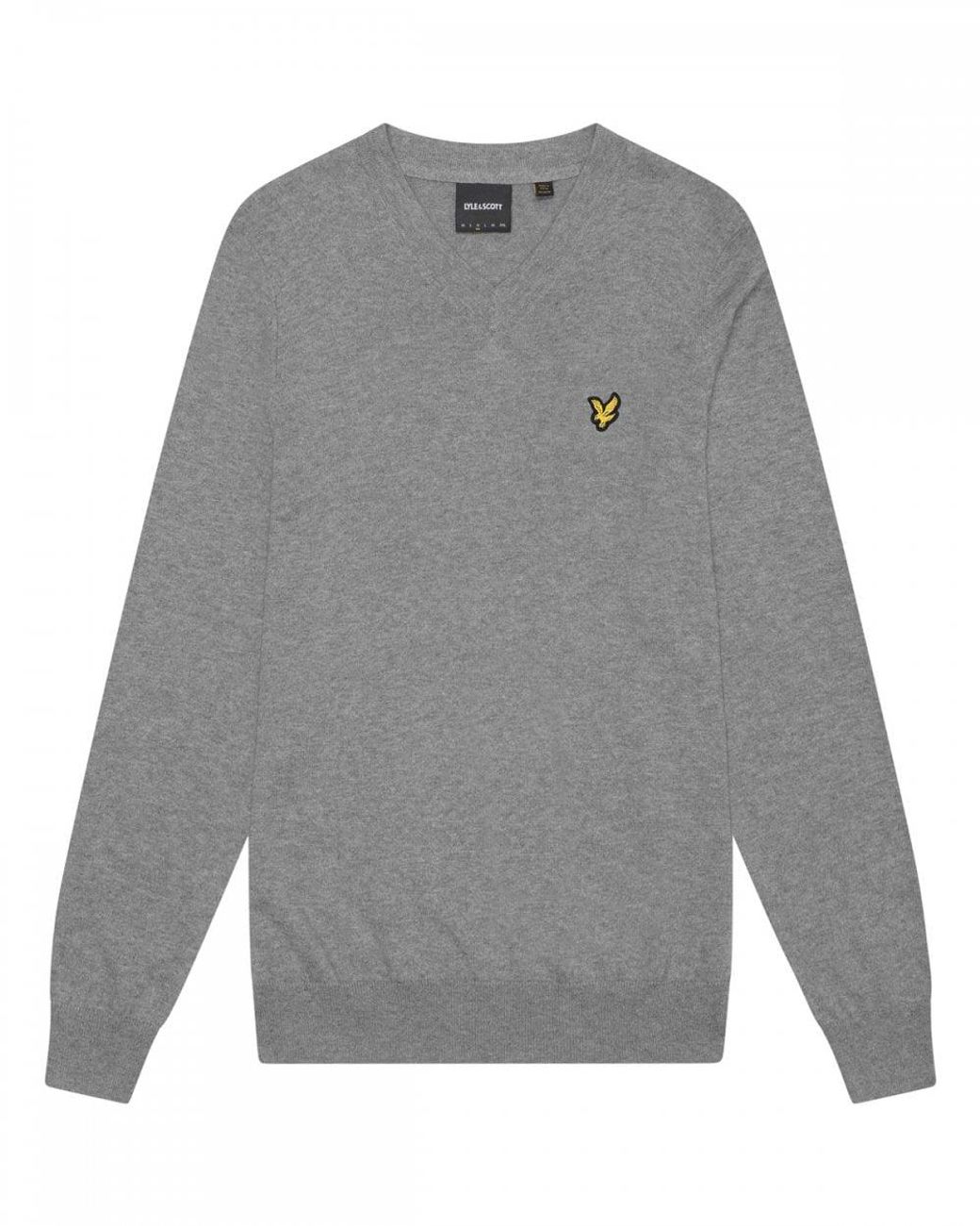 Lyle & Scott Gray Cotton Merino V-Neck Jumper for men