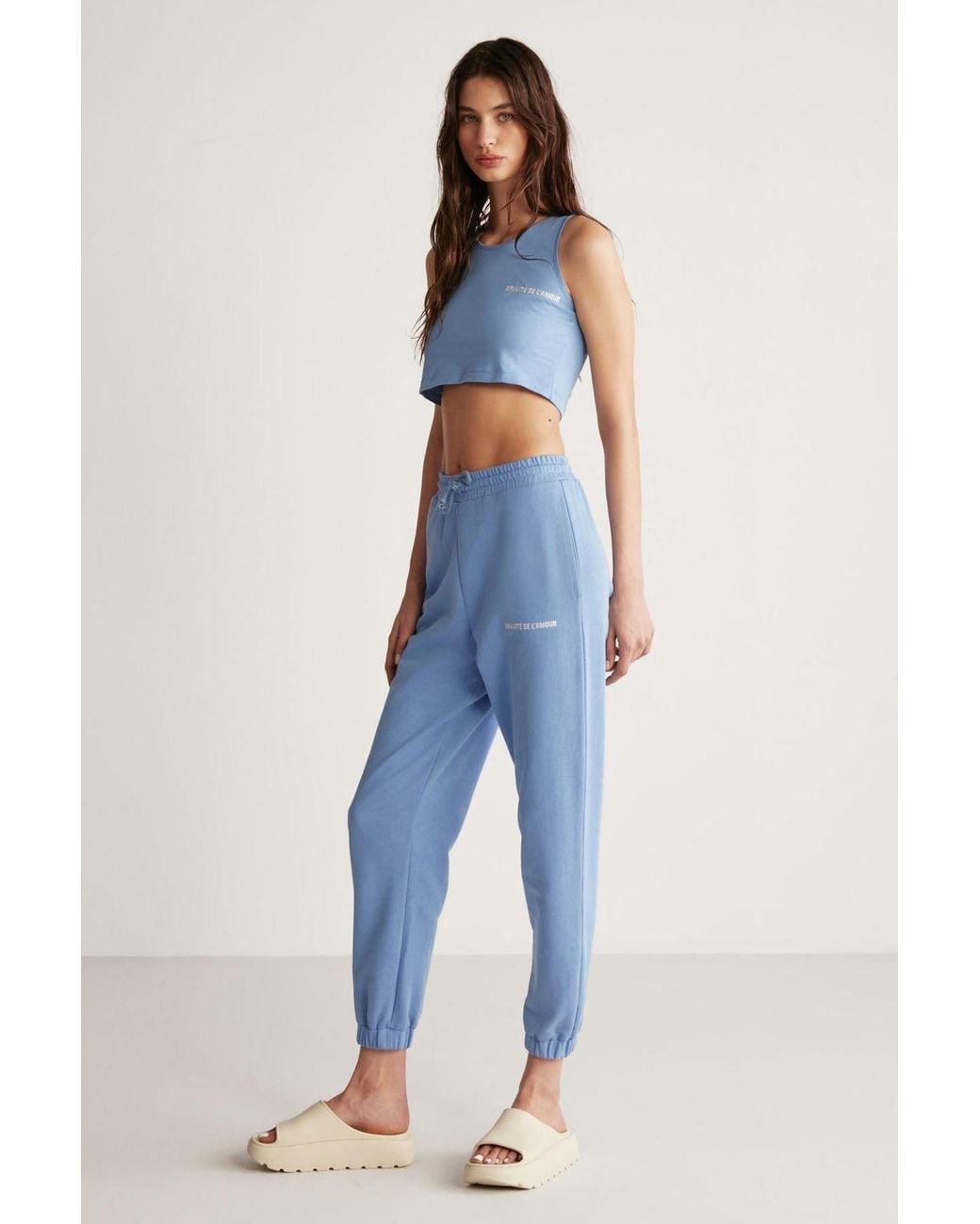 Grimelange Blue Elastic Waist Tapered Joggers