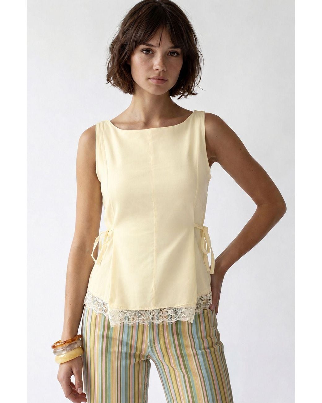 MixRay Natural Sleeveless Poplin Tie-Front Blouse