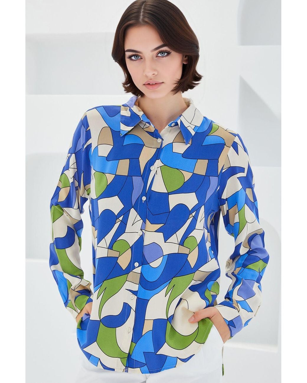 Bigdart Blue Patterned Long Sleeve Shirt