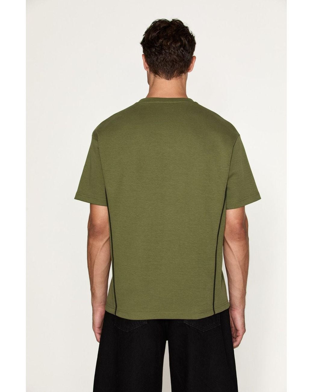 Grimelange Green Straight Crew Neck Short Sleeve T-Shirt for men