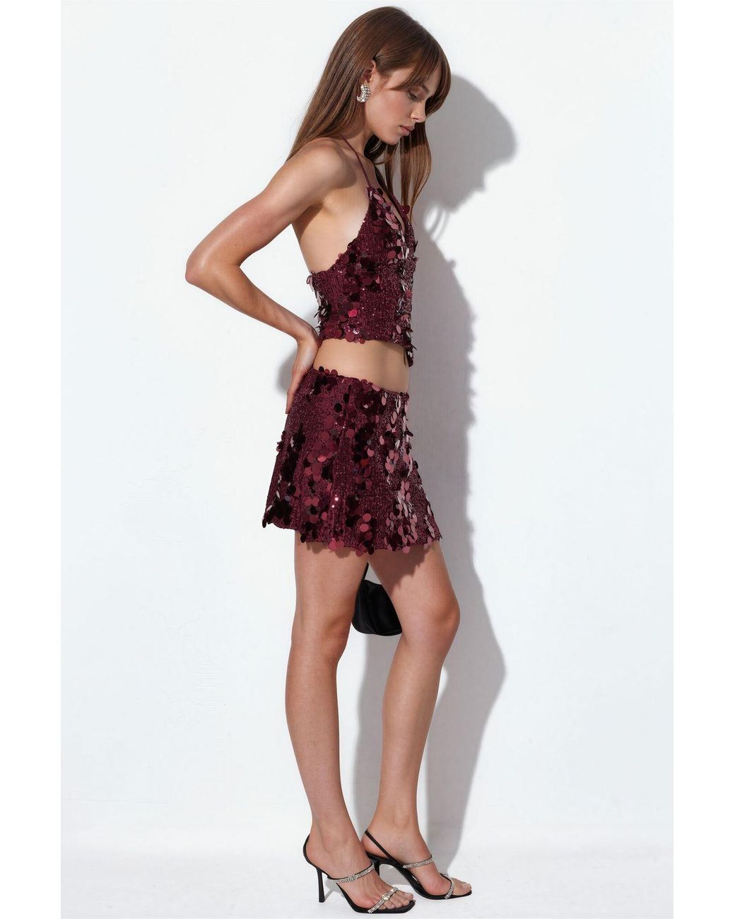 Busem Red Halter Crop Top With Sequin Detail