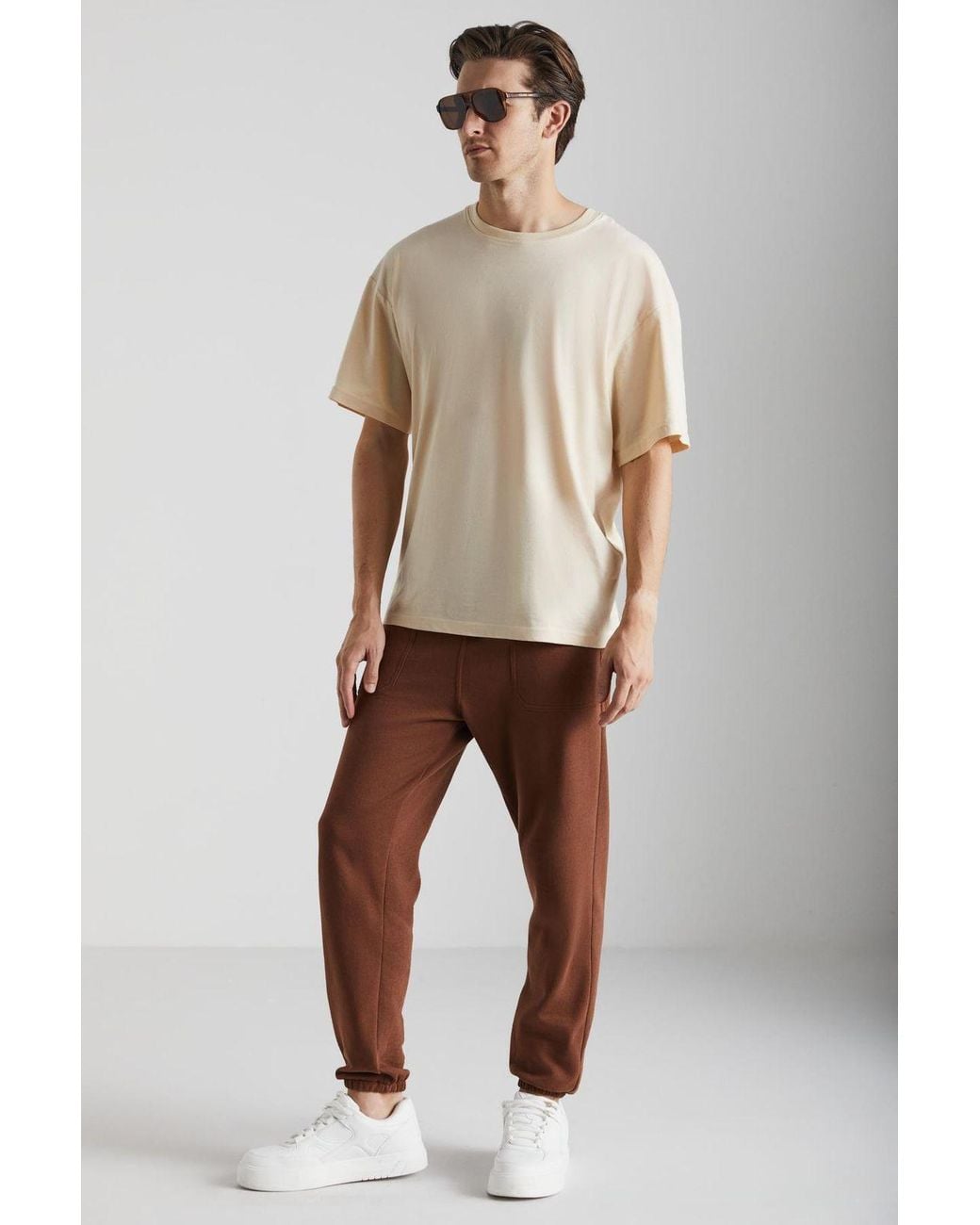Grimelange Brown Drawstring Waist Pocket Joggers for men