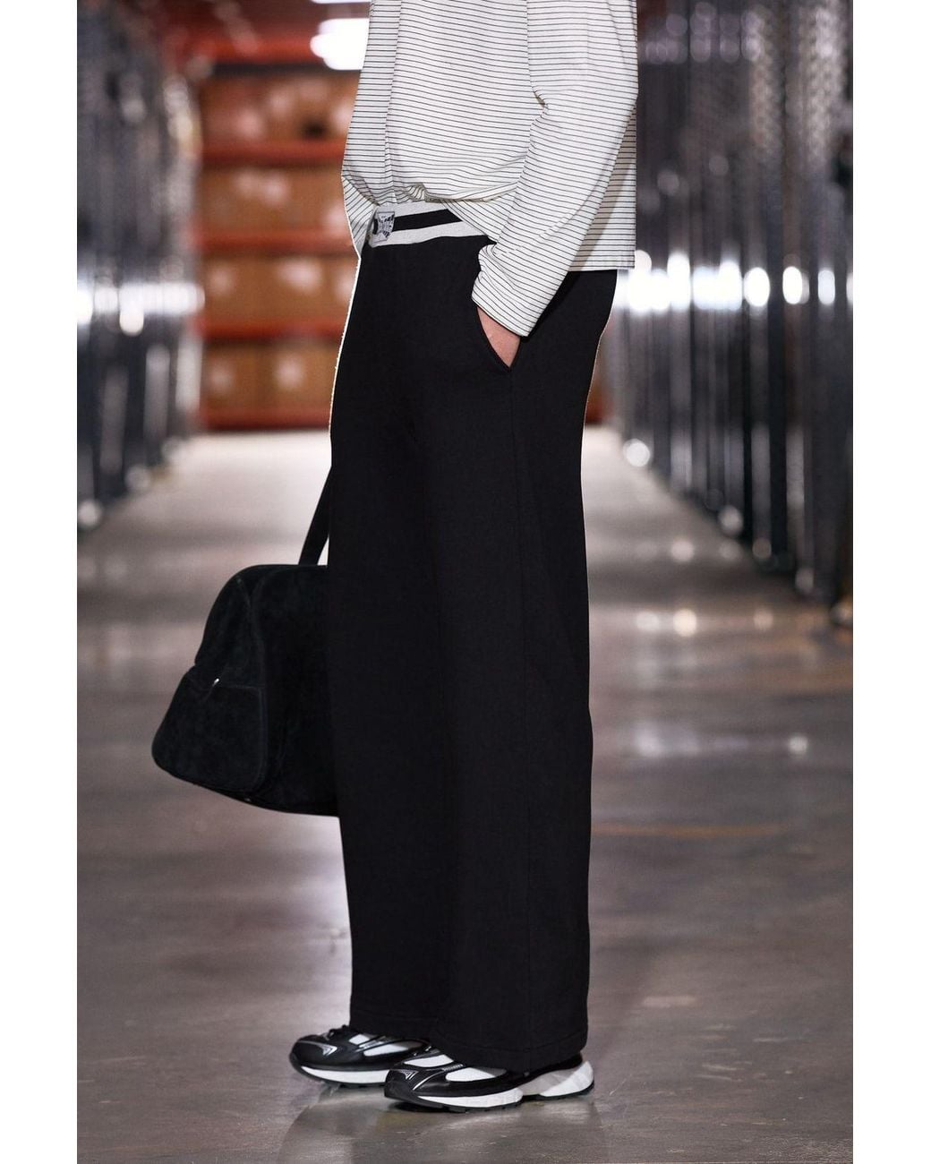 Grimelange Black Wide-Leg Elastic Waist Joggers for men