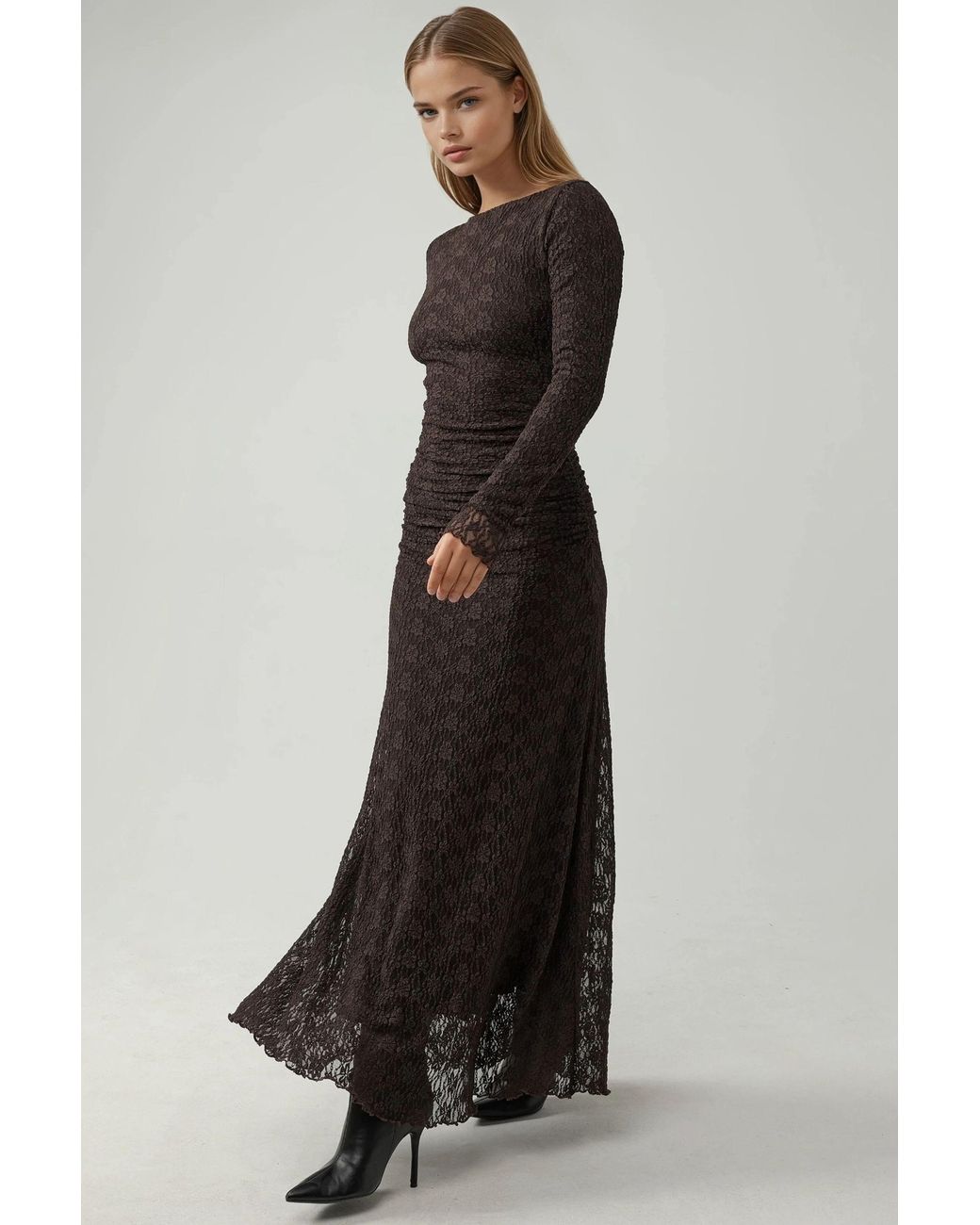 Hiccup Black Maxi Lace Dress With Crew Neck