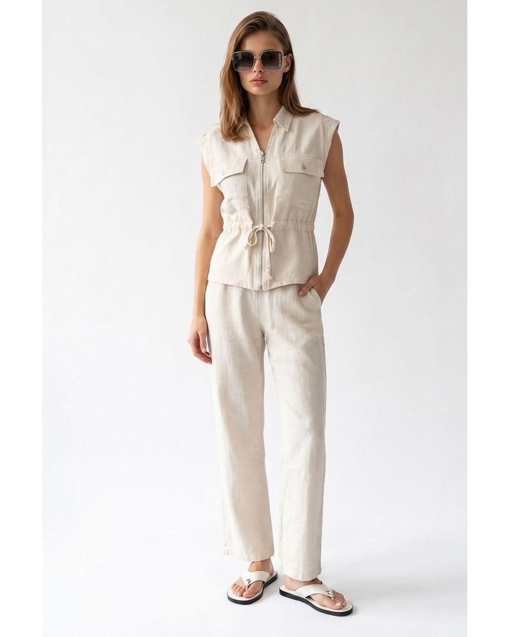 MixRay Natural Cotton Sleeveless Vest And Wide-Leg Trousers Set