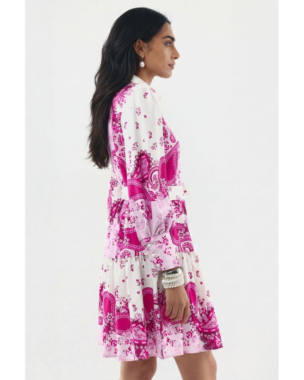 Msn-Collection Pink Patterned A-Line Mini Dress