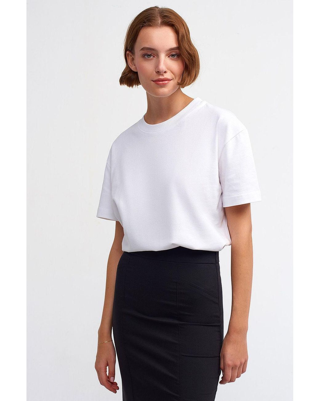 Dilvin White Cotton Crew Neck T-Shirt