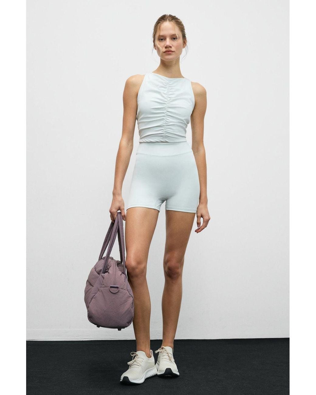 Grimelange White High Waist Skinny Cycling Shorts