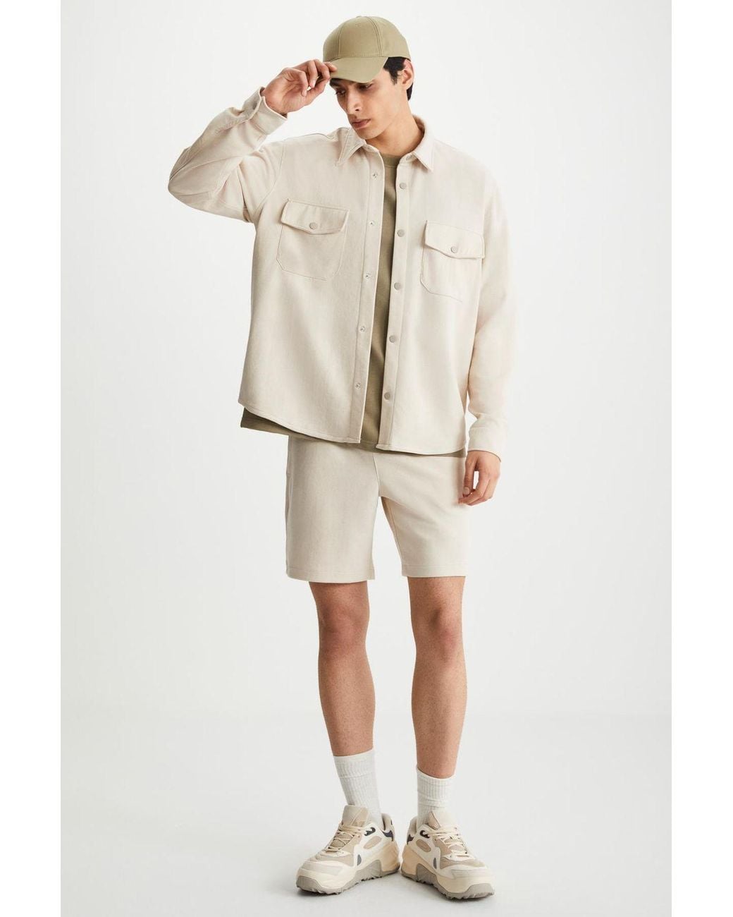 Grimelange Natural Long Sleeve Shirt Collar Overshirt for men