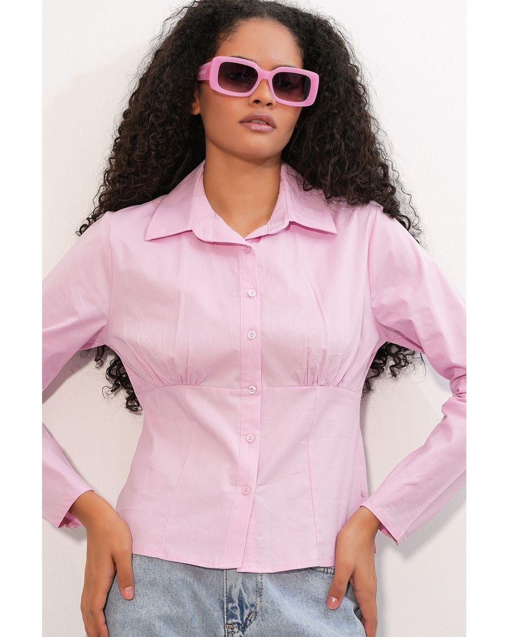 Bigdart Pink Fitted Poplin Button-Up Short Shirt