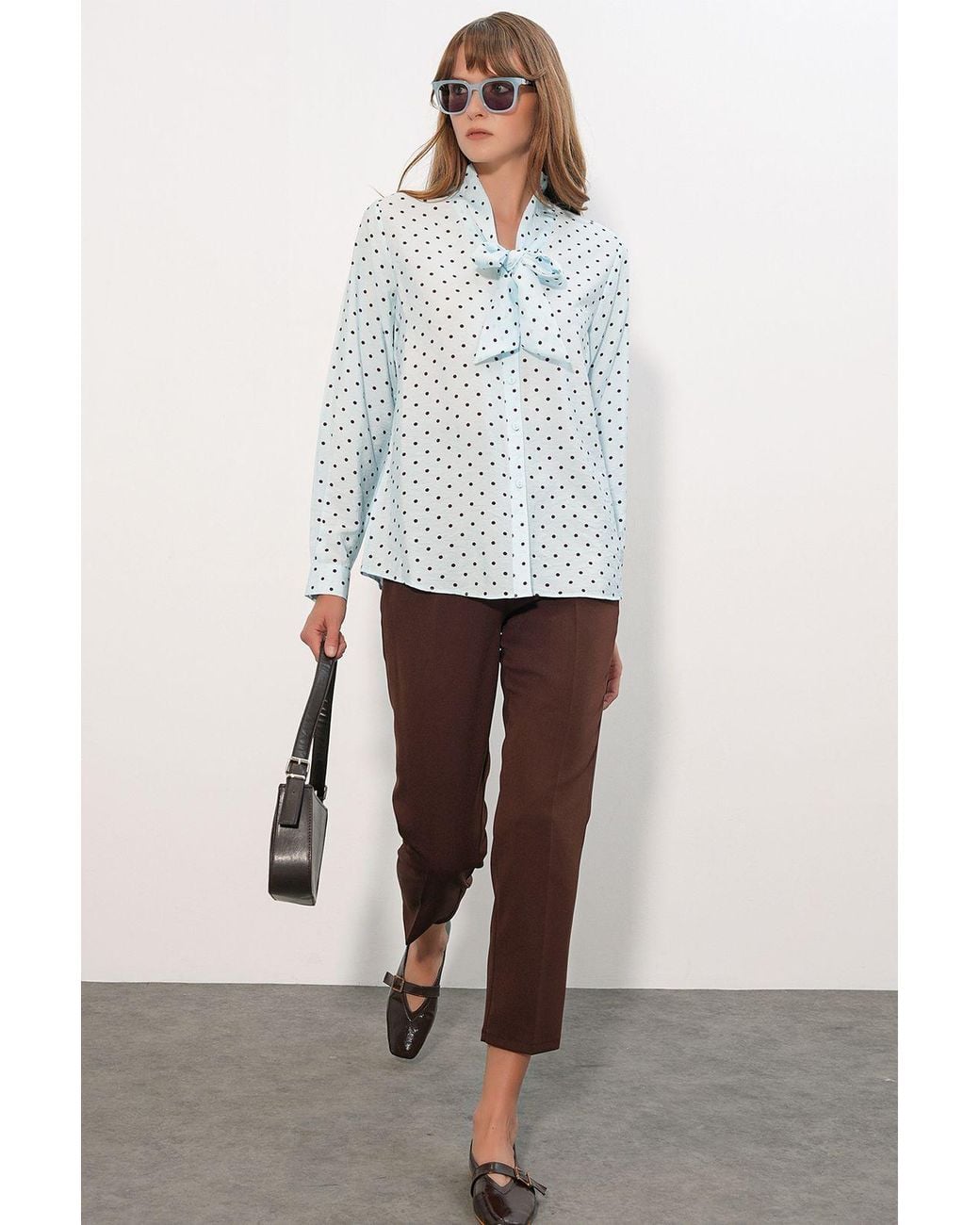 Bigdart Blue Polka Dot Poplin Shirt Blouse