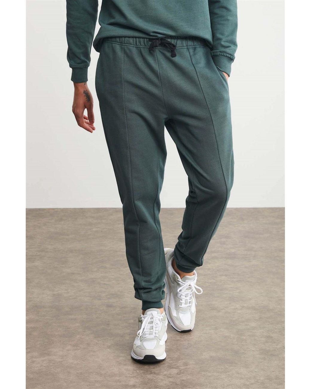 Grimelange Blue Elastic Waist Tapered Joggers for men