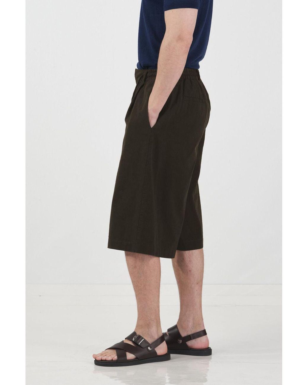 Giesto Blue Mid Waist Wide Leg Capri Shorts With Drawstring for men