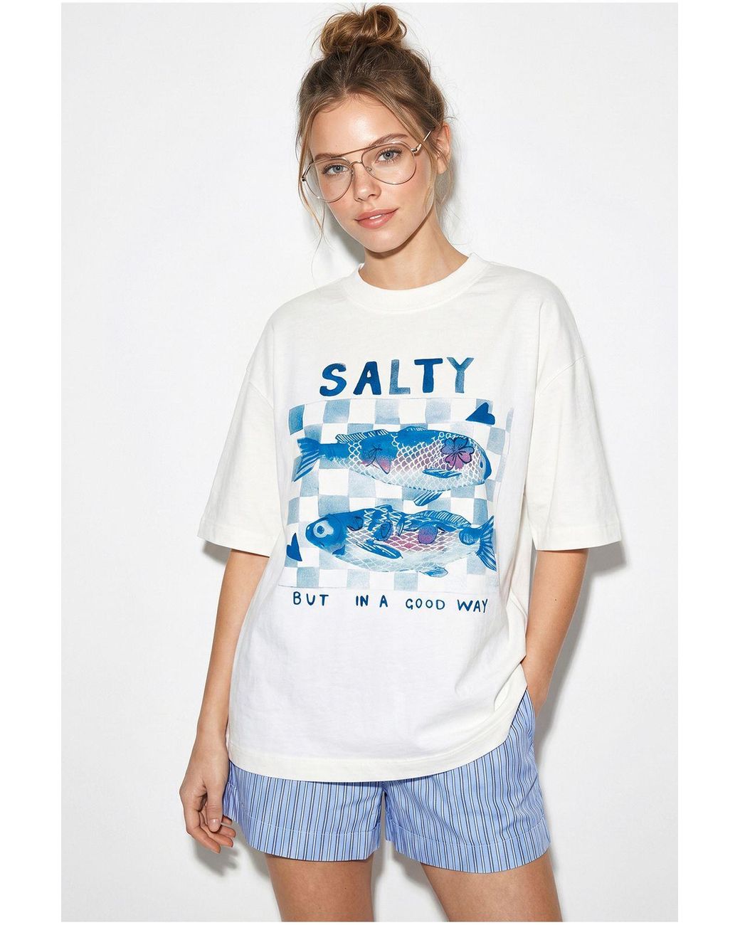 Bianco Lucci White Oversized Printed Crew Neck T-Shirt