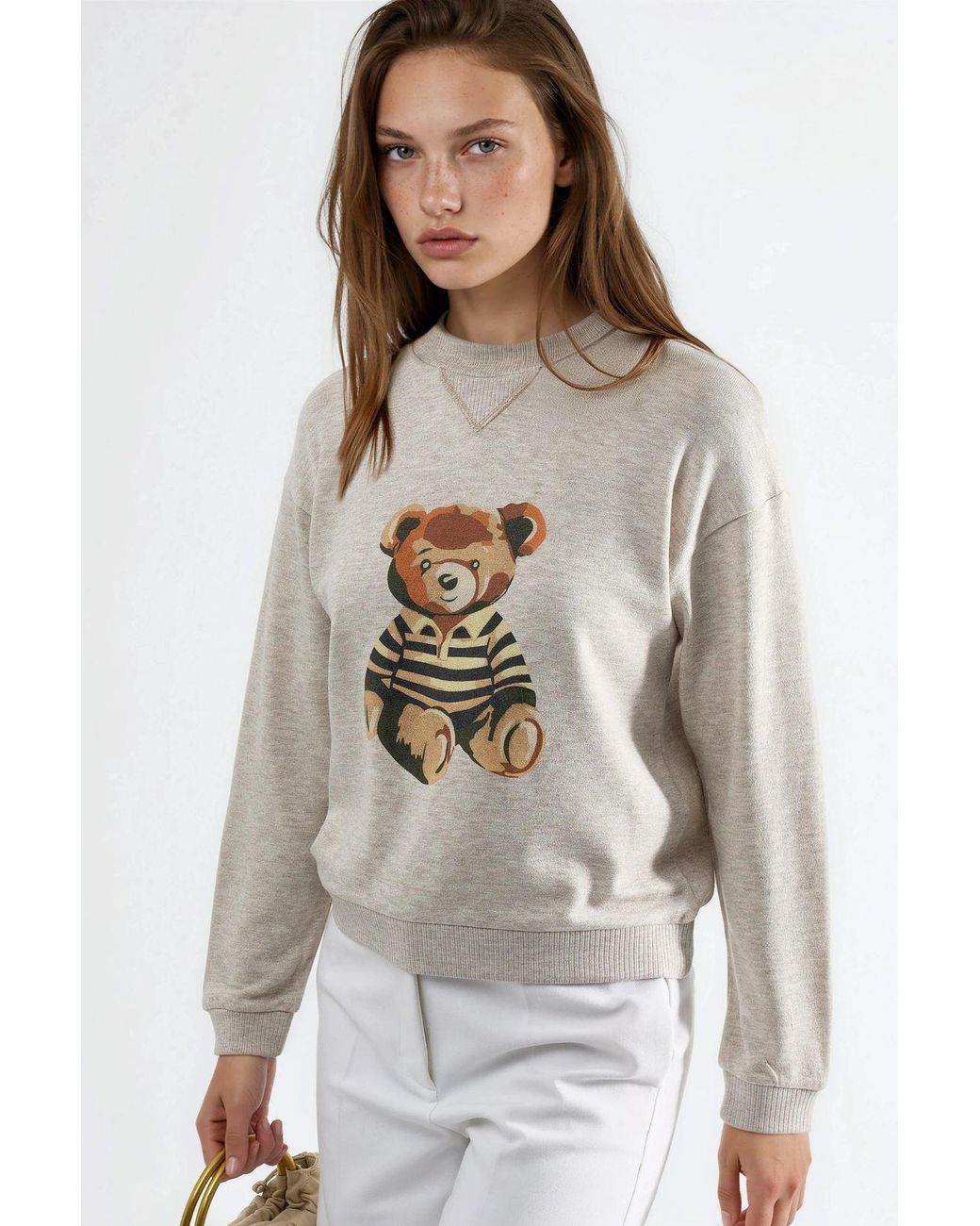 Busem White Printed Basic Sweatshirt